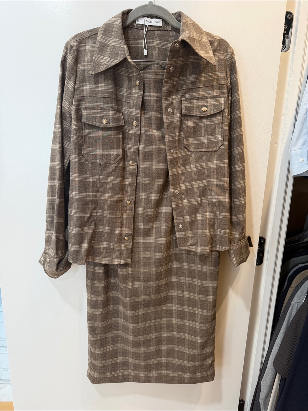 Mango Brown Plaid Jacket and Skirt Set